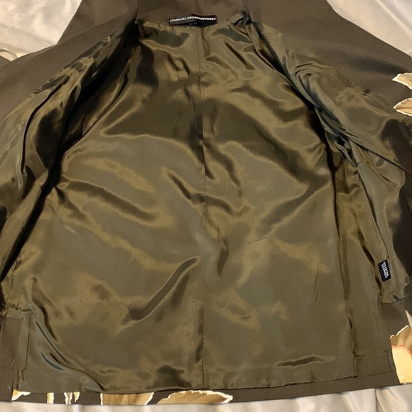 Linda Allard ELLEN TRACY size 2 green pink floral open blazer standing collar - Picture 7 of 11